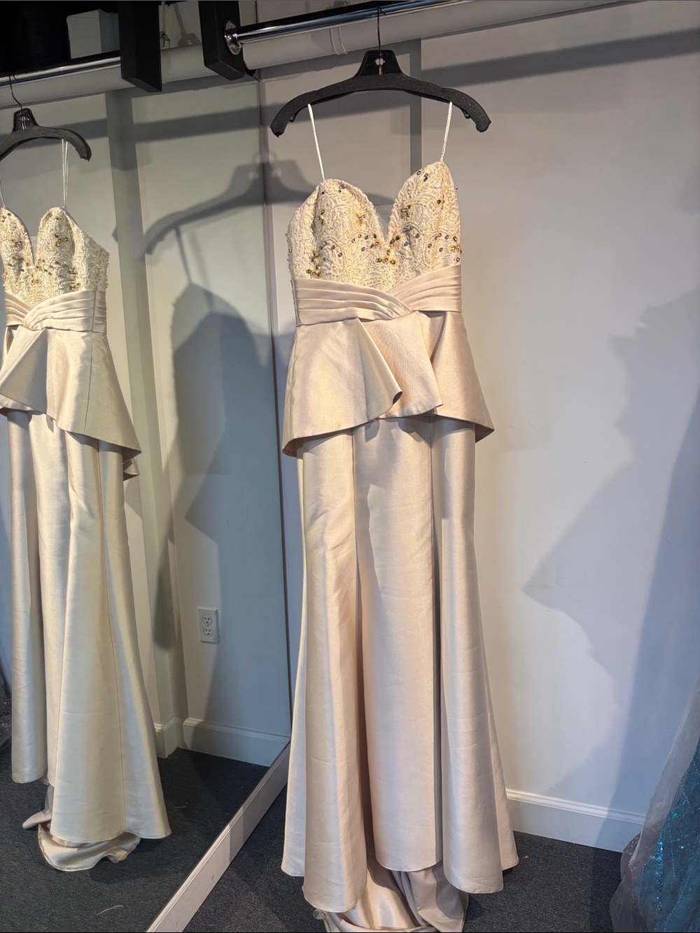 Jovani Cream Beaded Sweetheart Peplum Gown